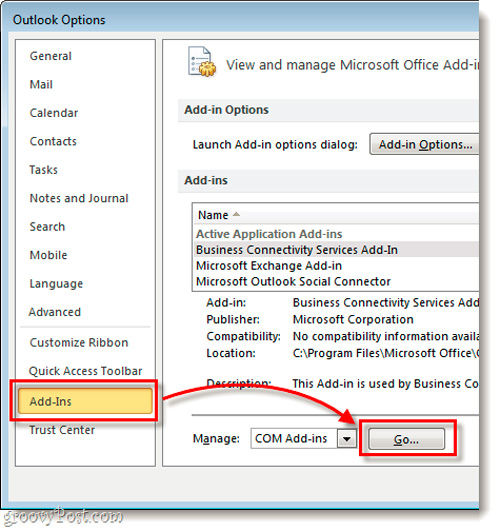 Tắt tính năng Outlook Social Connector trong Office 2010 - Ảnh 2